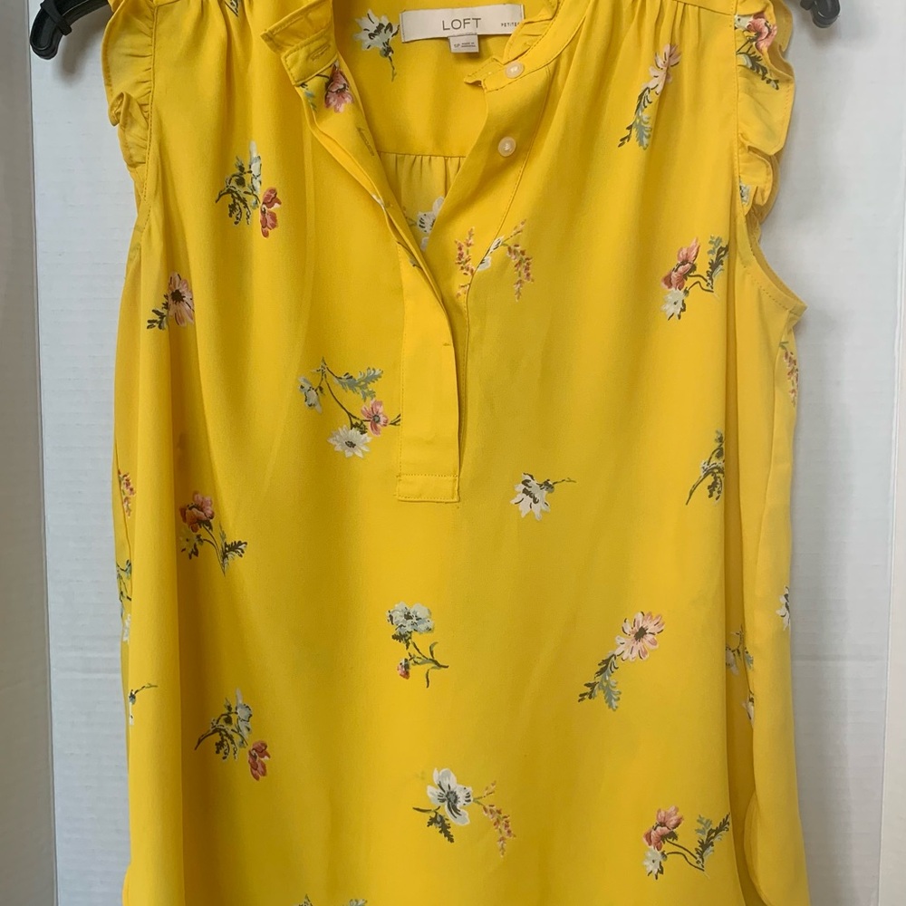 LOFT Yellow Ruffled Polo Collar‎ Blouse